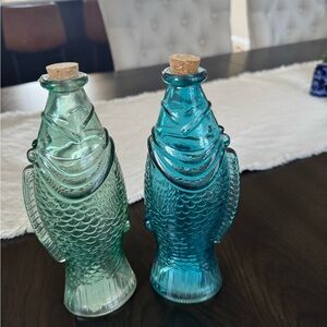 Blue Glass Fish Vases with Textured Scales